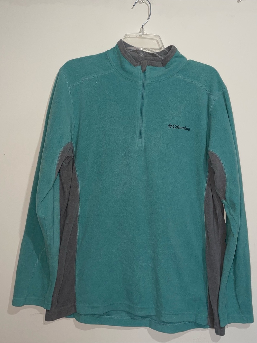 Columbia Teal And Grey Fleece 1/4 Zip M Embroidered Logo Pullover Top
